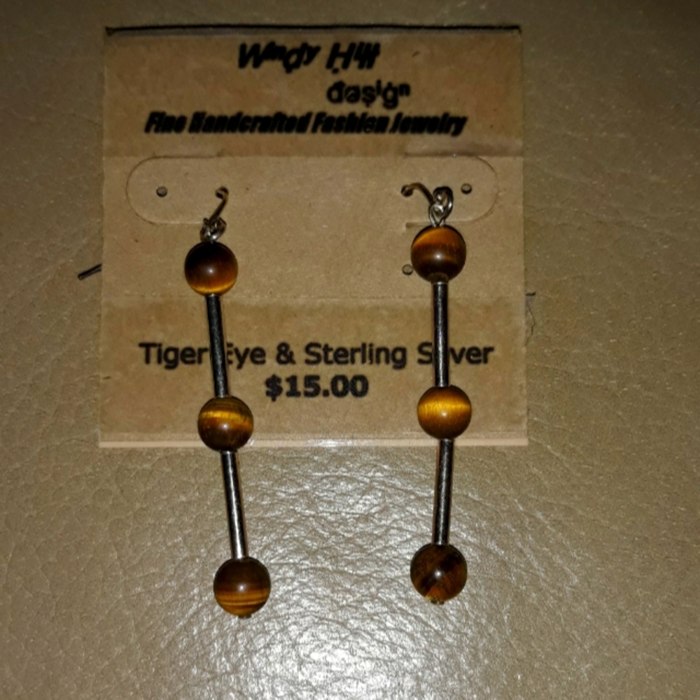 Wendy Hil Tiger Eye & Sterling Silver Earrings